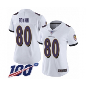 Women's Baltimore Ravens #80 Miles Boykin White Vapor Untouchable Limited Player 100th Season Football Jersey