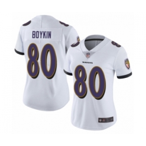 Women's Baltimore Ravens #80 Miles Boykin White Vapor Untouchable Limited Player Football Jersey