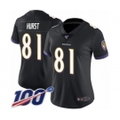 Women's Baltimore Ravens #81 Hayden Hurst Black Alternate Vapor Untouchable Limited Player 100th Season Football Jersey