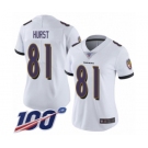 Women's Baltimore Ravens #81 Hayden Hurst White Vapor Untouchable Limited Player 100th Season Football Jersey