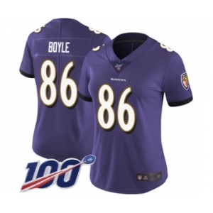 Women's Baltimore Ravens #86 Nick Boyle Purple Team Color Vapor Untouchable Limited Player 100th Season Football Jersey