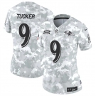 Women's Baltimore Ravens #9 Justin Tucker 2024 F.U.S.E Arctic Camo Salute To Service Limited Stitched Football Jersey