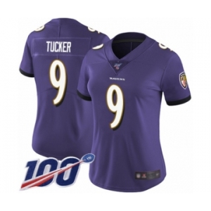 Women's Baltimore Ravens #9 Justin Tucker Purple Team Color Vapor Untouchable Limited Player 100th Season Football Jersey