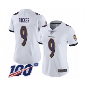 Women's Baltimore Ravens #9 Justin Tucker White Vapor Untouchable Limited Player 100th Season Football Jersey