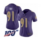 Women's Baltimore Ravens #91 Shane Ray Limited Purple Rush Vapor Untouchable 100th Season Football Jersey