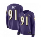 Women's Baltimore Ravens #91 Shane Ray Limited Purple Therma Long Sleeve Football Jersey