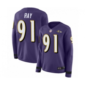 Women's Baltimore Ravens #91 Shane Ray Limited Purple Therma Long Sleeve Football Jersey