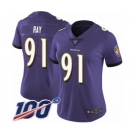 Women's Baltimore Ravens #91 Shane Ray Purple Team Color Vapor Untouchable Limited Player 100th Season Football Jersey