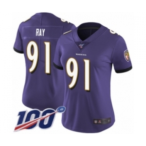 Women's Baltimore Ravens #91 Shane Ray Purple Team Color Vapor Untouchable Limited Player 100th Season Football Jersey