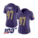 Women's Baltimore Ravens #97 Michael Pierce Limited Purple Rush Vapor Untouchable 100th Season Football Jersey