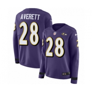 Women's Nike Baltimore Ravens #28 Anthony Averett Limited Purple Therma Long Sleeve NFL Jersey