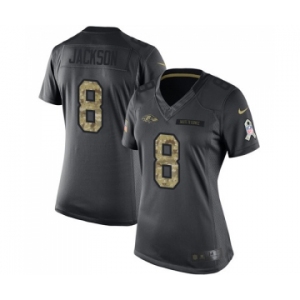 Women's Nike Baltimore Ravens #8 Lamar Jackson Limited Black 2016 Salute to Service NFL Jersey