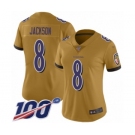 Women's Nike Baltimore Ravens #8 Lamar Jackson Limited Gold Inverted Legend 100th Season NFL Jersey