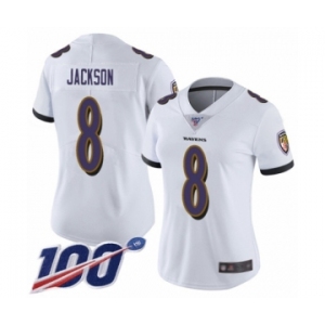 Women's Nike Baltimore Ravens #8 Lamar Jackson White Vapor Untouchable Limited Player 100th Season NFL Jersey