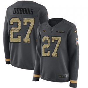 Women's  Nike Ravens #27 J.K. Dobbins Anthracite Salute to Service  Stitched NFL Limited Therma Long Sleeve Jersey