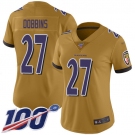 Women's Nike Ravens #27 J.K. Dobbins Gold  Stitched NFL Limited Inverted Legend 100th Season Jersey