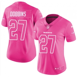 Women's Nike Ravens #27 J.K. Dobbins Pink Stitched NFL Limited Rush Fashion Jersey