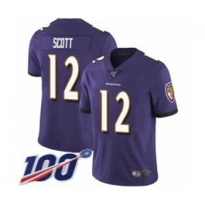 Youth Baltimore Ravens #12 Jaleel Scott Purple Team Color Vapor Untouchable Limited Player 100th Season Football Jersey
