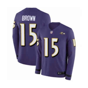 Youth Baltimore Ravens #15 Marquise Brown Limited Purple Therma Long Sleeve Football Jersey