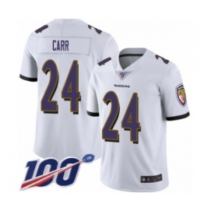 Youth Baltimore Ravens #24 Brandon Carr White Vapor Untouchable Limited Player 100th Season Football Jersey