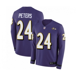 Youth Baltimore Ravens #24 Marcus Peters Limited Purple Therma Long Sleeve Football Jersey
