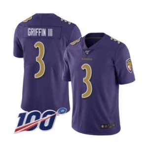 Youth Baltimore Ravens #3 Robert Griffin III Limited Purple Rush Vapor Untouchable 100th Season Football Jersey