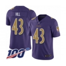 Youth Baltimore Ravens #43 Justice Hill Limited Purple Rush Vapor Untouchable 100th Season Football Jersey