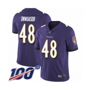 Youth Baltimore Ravens #48 Patrick Onwuasor Purple Team Color Vapor Untouchable Limited Player 100th Season Football Jersey