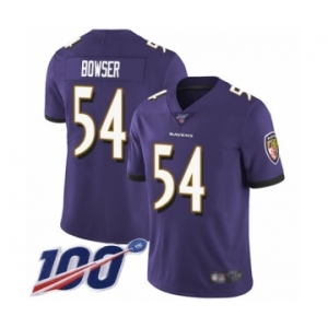 Youth Baltimore Ravens #54 Tyus Bowser Purple Team Color Vapor Untouchable Limited Player 100th Season Football Jersey