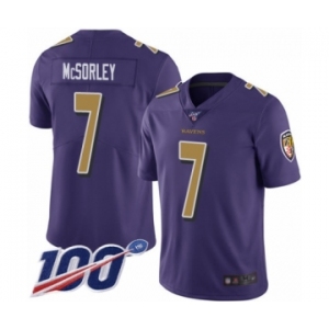 Youth Baltimore Ravens #7 Trace McSorley Limited Purple Rush Vapor Untouchable 100th Season Football Jersey