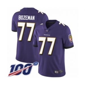 Youth Baltimore Ravens #77 Bradley Bozeman Purple Team Color Vapor Untouchable Limited Player 100th Season Football Jersey