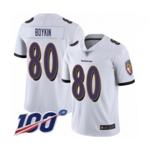 Youth Baltimore Ravens #80 Miles Boykin White Vapor Untouchable Limited Player 100th Season Football Jersey