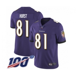 Youth Baltimore Ravens #81 Hayden Hurst Purple Team Color Vapor Untouchable Limited Player 100th Season Football Jersey