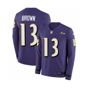 Youth Nike Baltimore Ravens #13 John Brown Limited Purple Therma Long Sleeve NFL Jersey