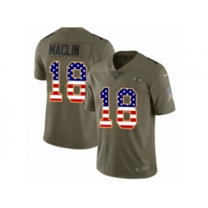 Youth Nike Baltimore Ravens #18 Jeremy Maclin Limited Olive USA Flag Salute to Service NFL Jersey
