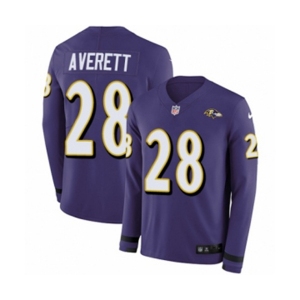 Youth Nike Baltimore Ravens #28 Anthony Averett Limited Purple Therma Long Sleeve NFL Jersey