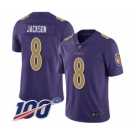 Youth Nike Baltimore Ravens #8 Lamar Jackson Limited Purple Rush Vapor Untouchable 100th Season NFL Jersey