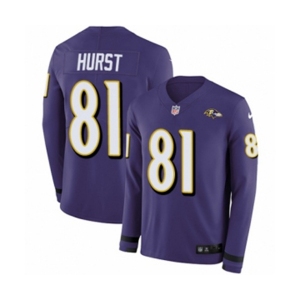 Youth Nike Baltimore Ravens #81 Hayden Hurst Limited Purple Therma Long Sleeve NFL Jersey
