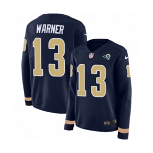 Women Nike Los Angeles Rams #13 Kurt Warner Limited Navy Blue Therma Long Sleeve NFL Jersey