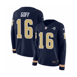 Women Nike Los Angeles Rams #16 Jared Goff Limited Navy Blue Therma Long Sleeve NFL Jersey