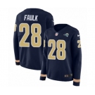 Women Nike Los Angeles Rams #28 Marshall Faulk Limited Navy Blue Therma Long Sleeve NFL Jersey