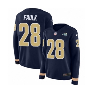 Women Nike Los Angeles Rams #28 Marshall Faulk Limited Navy Blue Therma Long Sleeve NFL Jersey