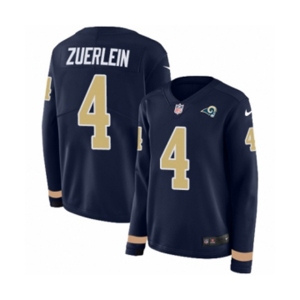 Women Nike Los Angeles Rams #4 Greg Zuerlein Limited Navy Blue Therma Long Sleeve NFL Jersey