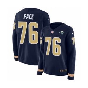 Women Nike Los Angeles Rams #76 Orlando Pace Limited Navy Blue Therma Long Sleeve NFL Jersey