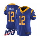 Women's Los Angeles Rams #12 Joe Namath Royal Blue Alternate Vapor Untouchable Limited Player 100th Season Football Jersey