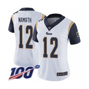 Women's Los Angeles Rams #12 Joe Namath White Vapor Untouchable Limited Player 100th Season Football Jersey