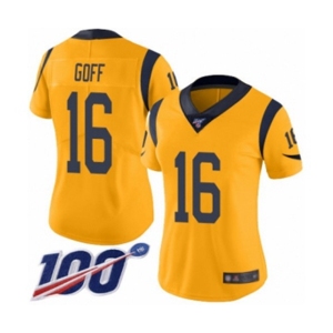 Women's Los Angeles Rams #16 Jared Goff Limited Gold Rush Vapor Untouchable 100th Season Football Jersey