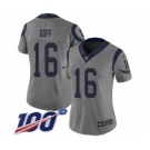 Women's Los Angeles Rams #16 Jared Goff Limited Gray Inverted Legend 100th Season Football Jersey