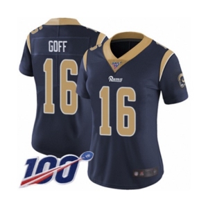 Women's Los Angeles Rams #16 Jared Goff Navy Blue Team Color Vapor Untouchable Limited Player 100th Season Football Jersey