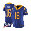 Women's Los Angeles Rams #16 Jared Goff Royal Blue Alternate Vapor Untouchable Limited Player 100th Season Football Jersey